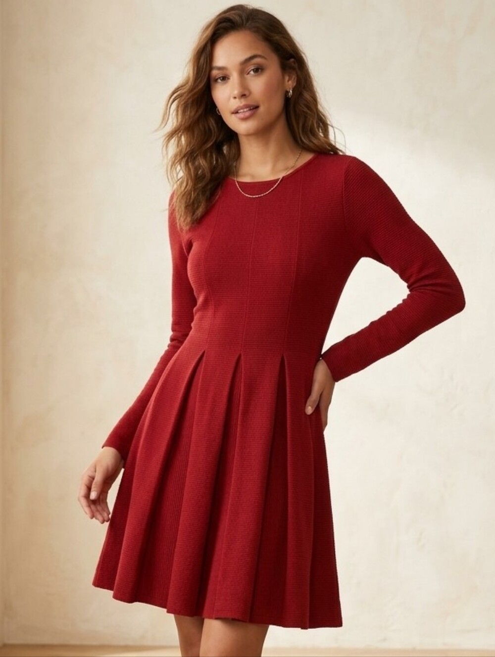 Dolan 'Fabiana' Red Long Sleeve Pleated Fit & Flare Dress Autumnal Whimsigoth L